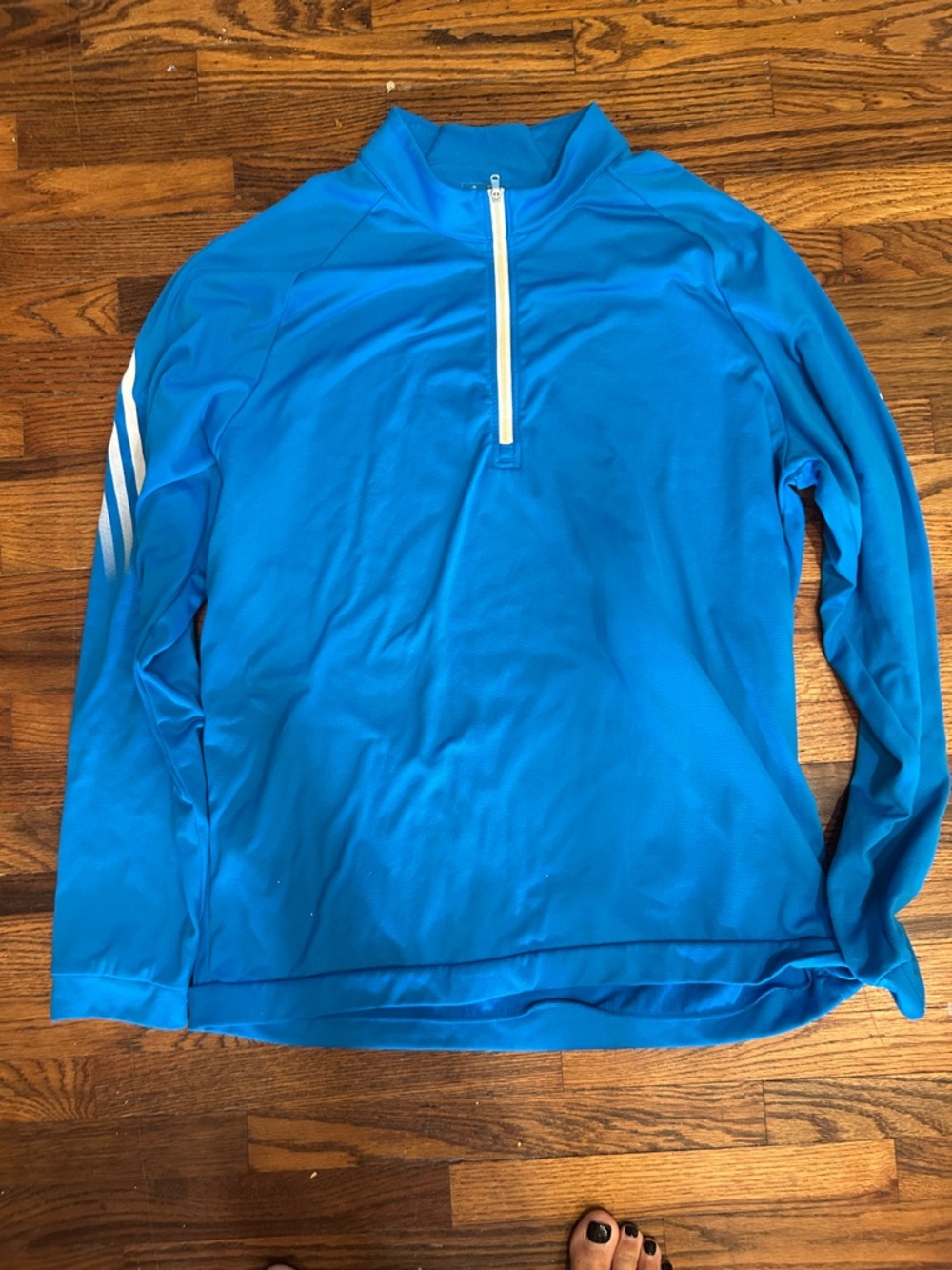 adidas Bright Blue Quarter-Zip Pullover with White Stripe Detail